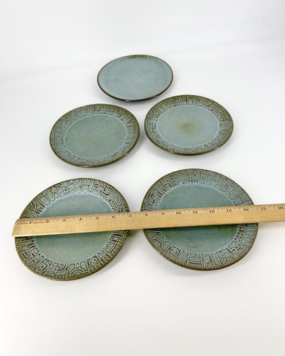 Frankoma Pottery pieces. Part of a vintage collection of 119 pieces. Collectible vintage set of Frankoma Plainsman and Mayan Aztec Woodland Moss tableware.