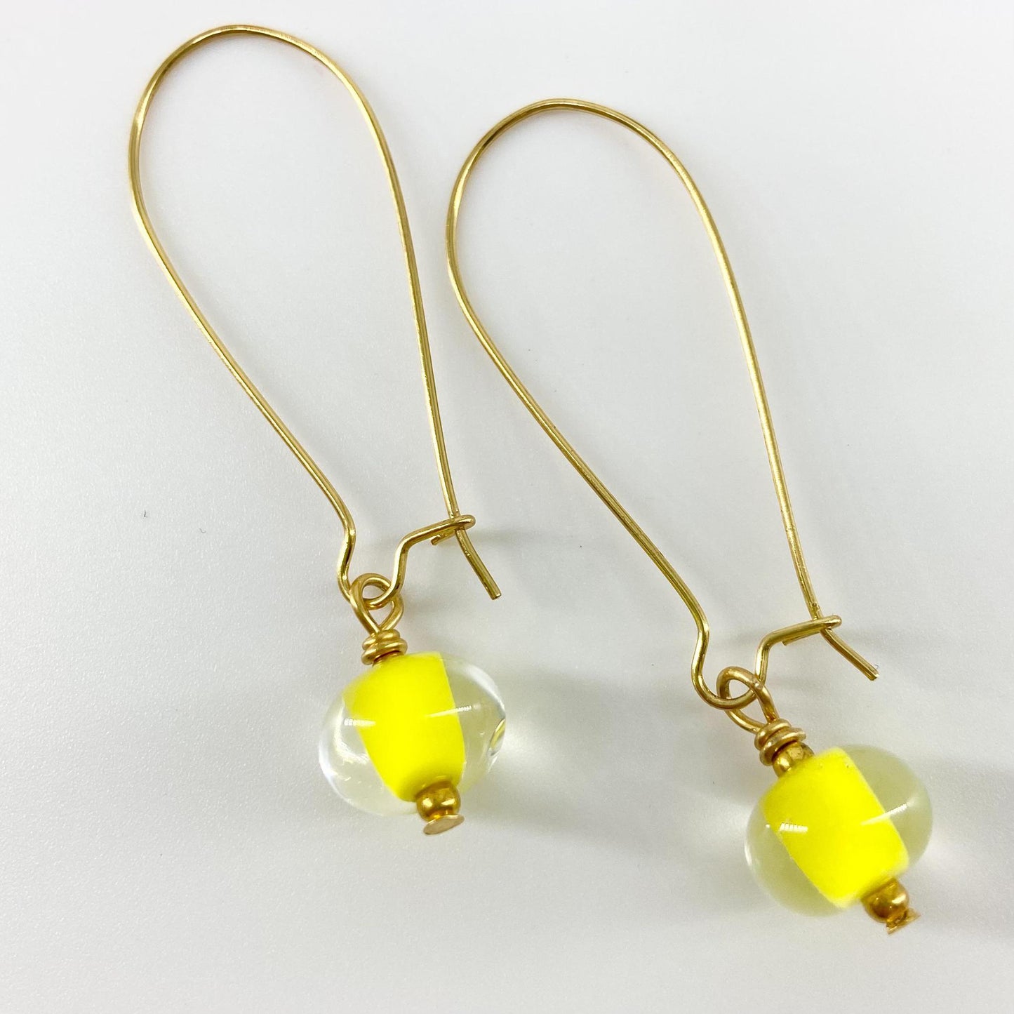 Earrings - Encased Yellow - Glass & Goldfill Long Wire (Video)