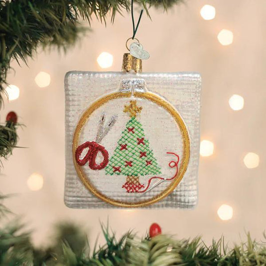 Ornament - Blown Glass - Christmas Cross Stitch