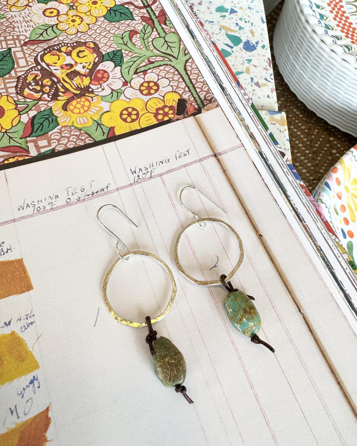 Turquoise, leather, and hand-formed sterling silver earrings, made in Kansas and curated by A STORE NAMED STUFF. Artist made with reclaimed silver.