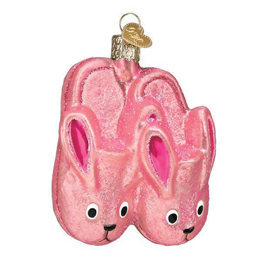 Ornament - Blown Glass - Bunny Slippers