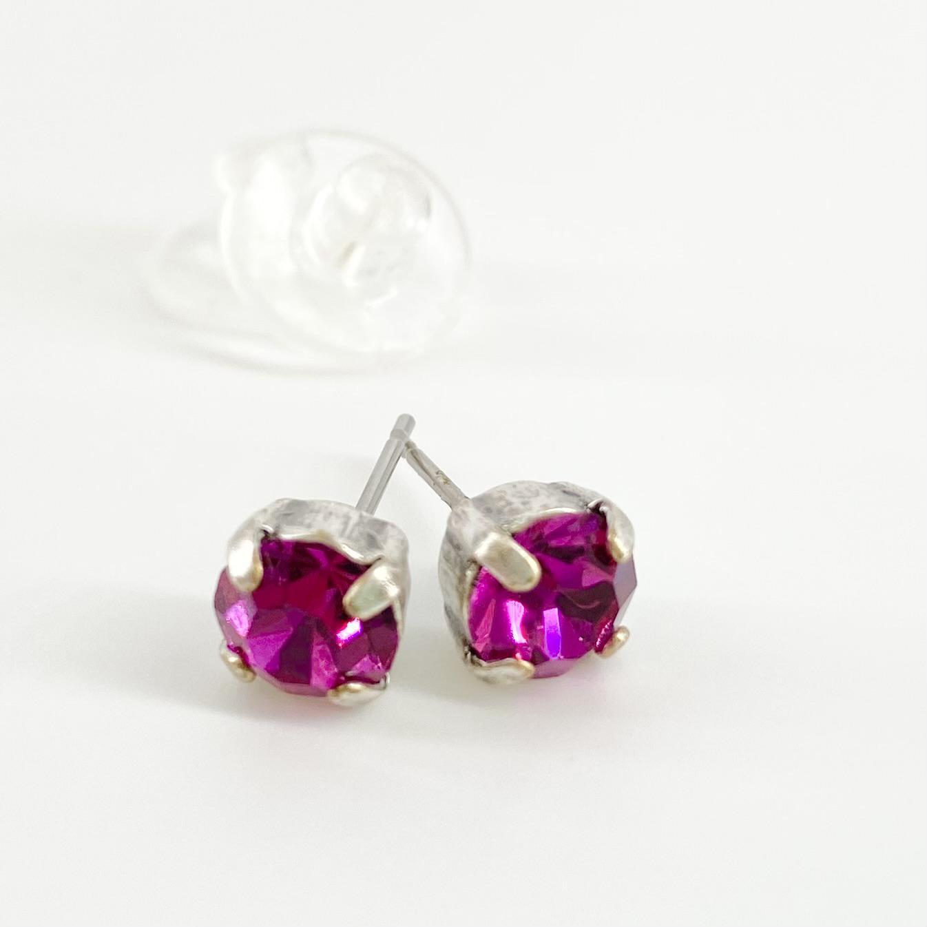 Stud Earrings - Real Crystals - Fuchsia