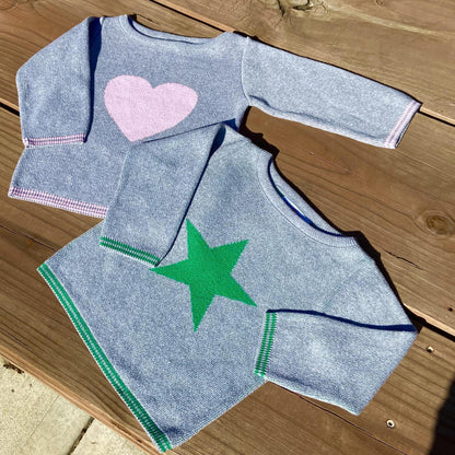 Baby Sweater - Grey with Pink Stripes & Pink Heart - 18 Month