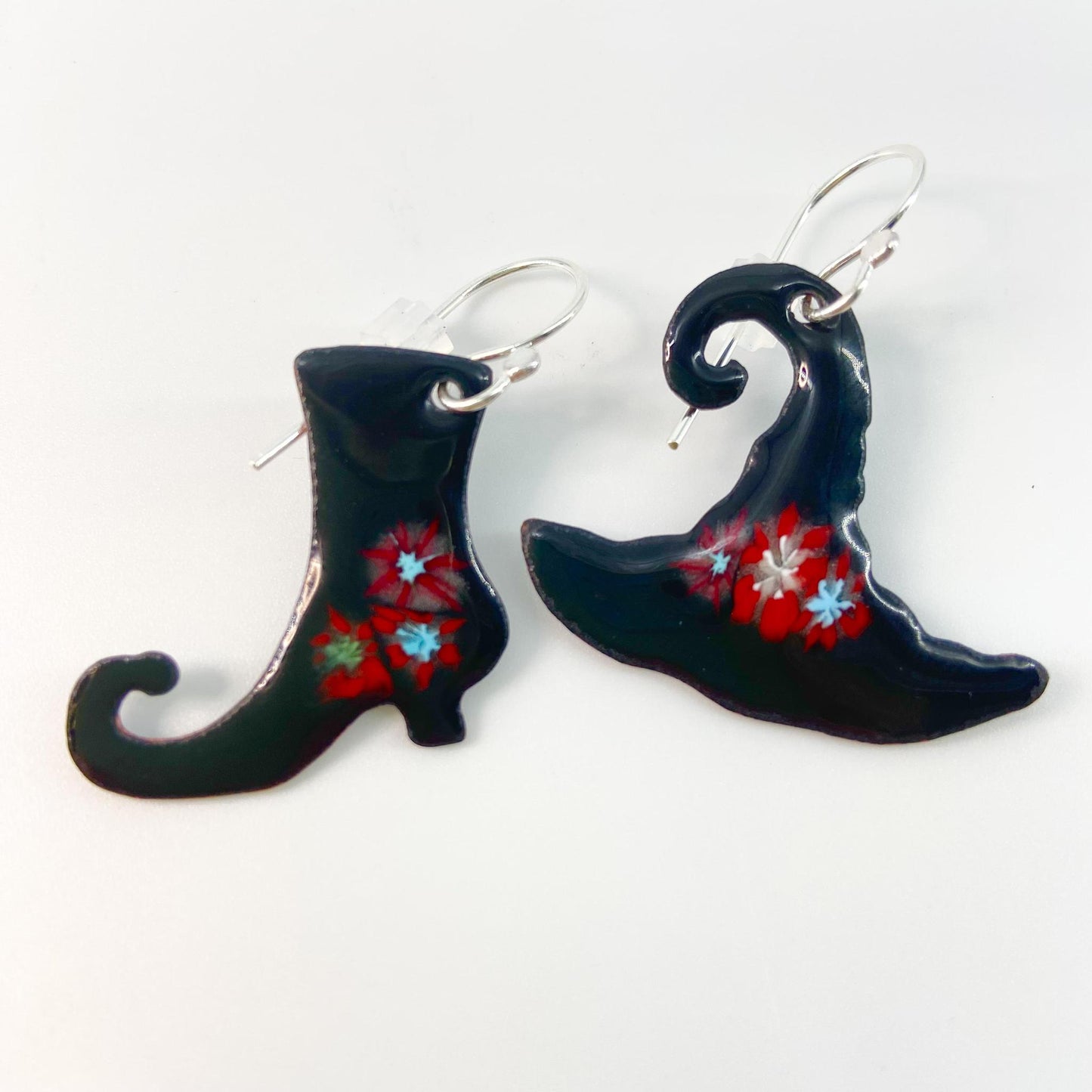 Earrings - Witch Boot & Witch Hat - enamel on copper