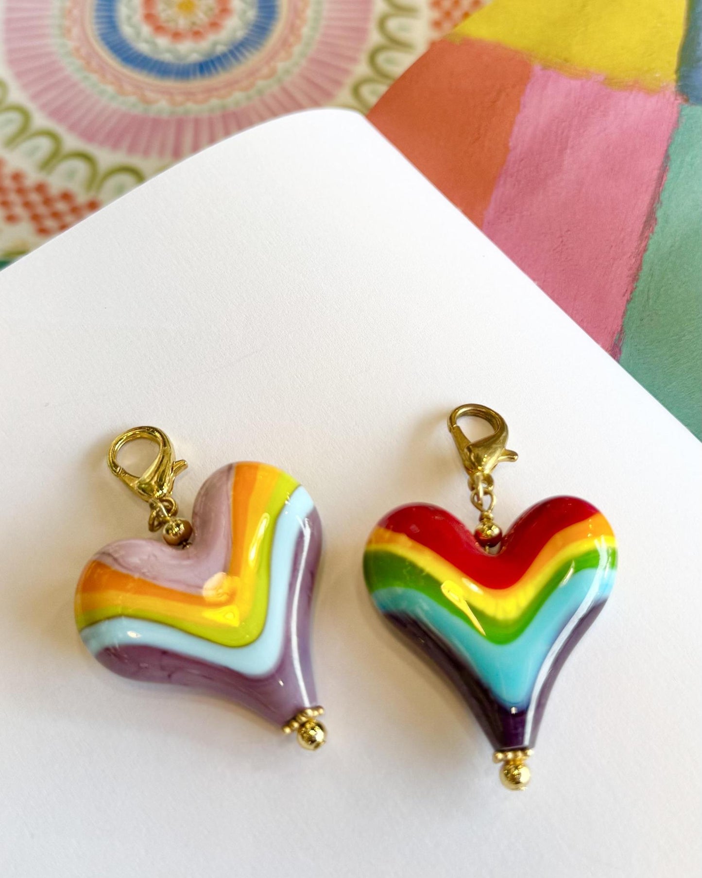 Pendant - Rainbow Color Heart - Glass & Gold Fill