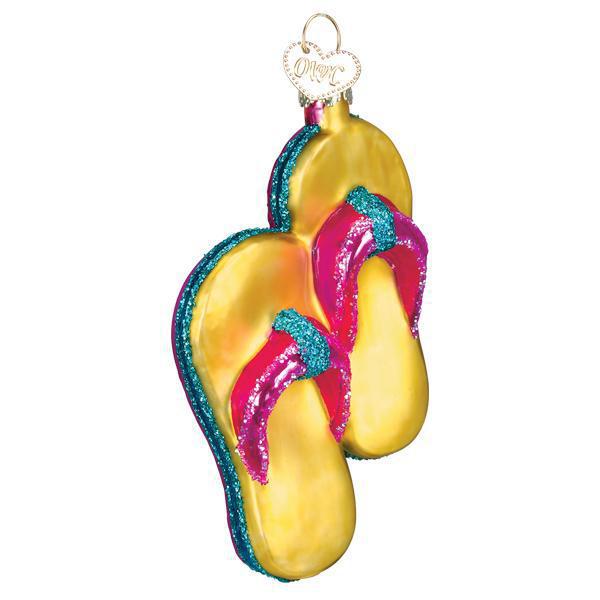 Ornament - Blown Glass - Yellow Flip-Flops