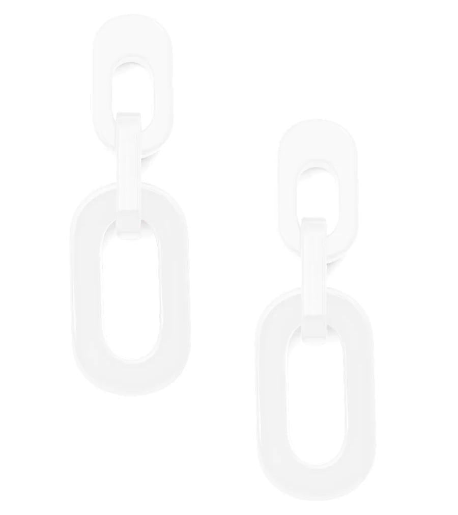 Earrings - Cable Chain Drop Post - White - Resin