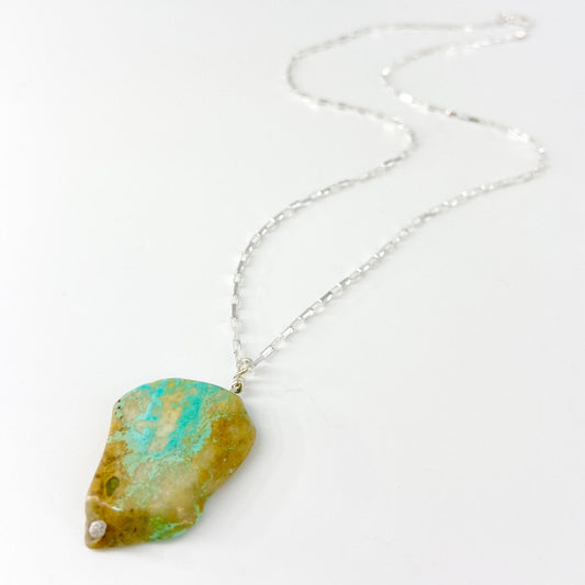 Necklace - Turquoise Slice on Sterling Chain