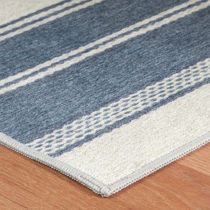 Rug - Machine-Washable - Bowman Stripe Blue