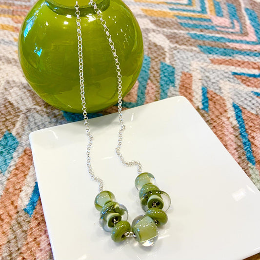 Necklace - Glass "Lifesaver" Beads - Sage Green