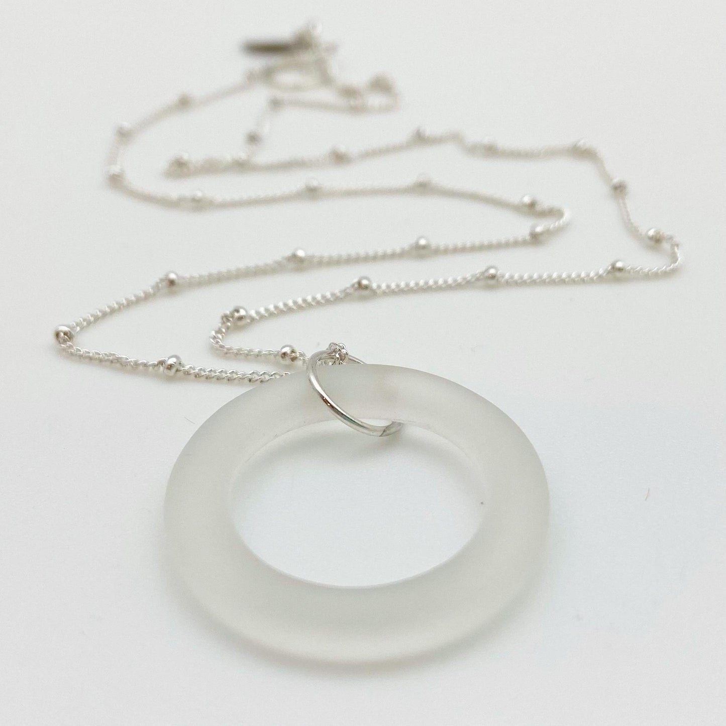 Necklace - Reclaimed Glass Circle - Sterling Silver Chain