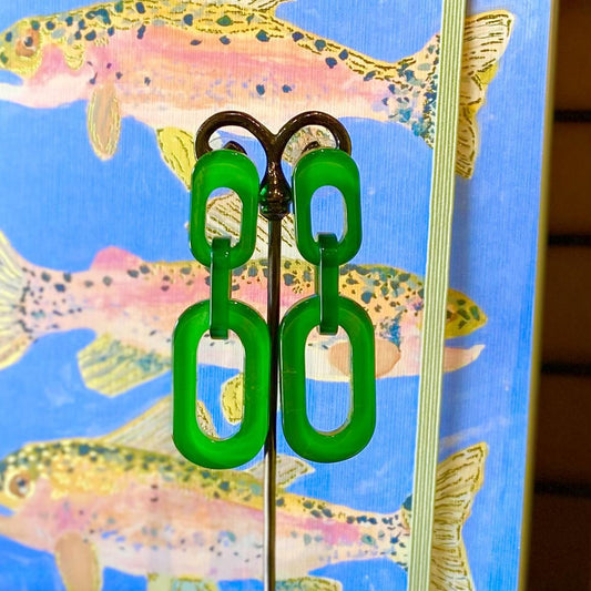 Earrings - Cable Chain Drop Post - Green - Resin
