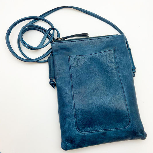 Handbag - Leather "Grab & Go" Crossbody - Denim Blue