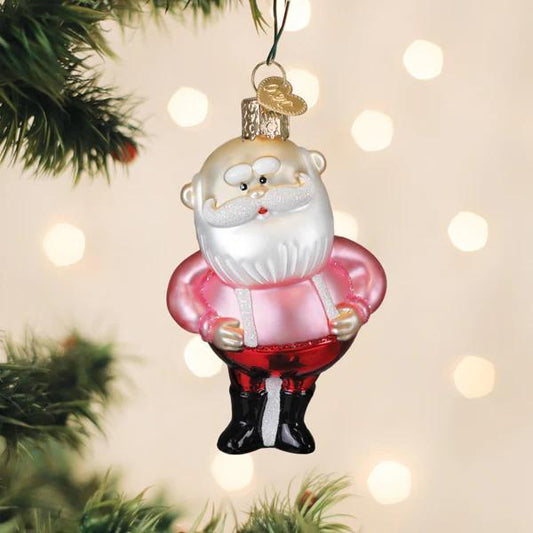 Ornament - Blown Glass - Santa in Suspenders