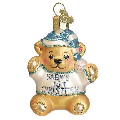 Ornament - Blown Glass - Baby's First Teddy Bear - Blue