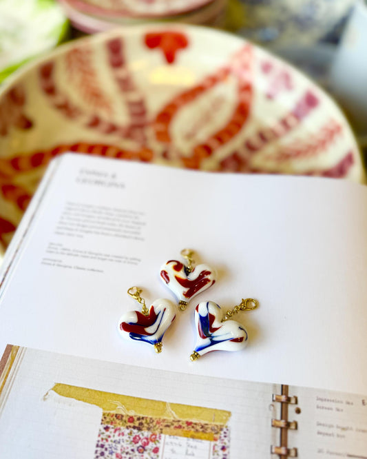 Pendant - Red/White/Blue Paint Splotch Heart - Large - Gold Fill