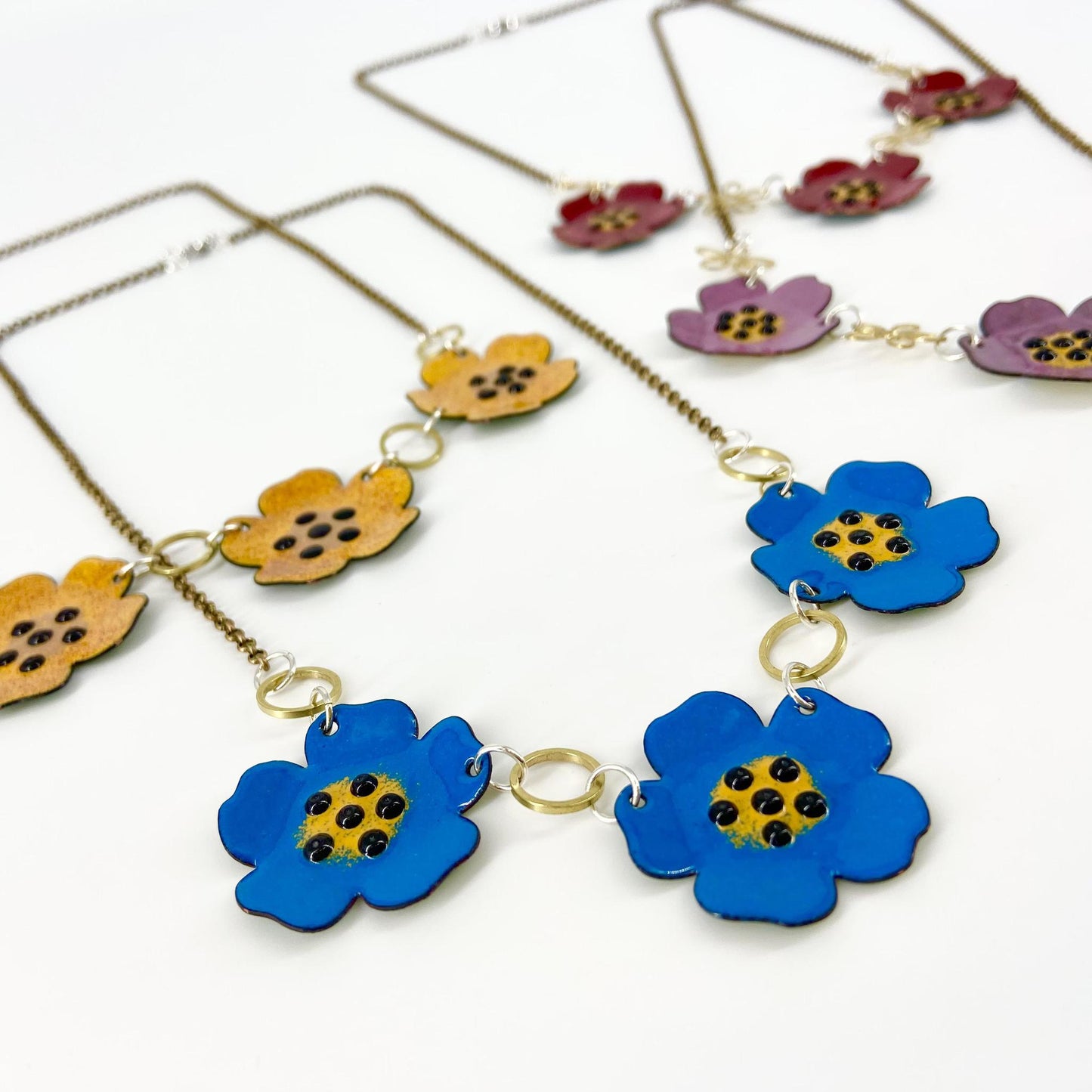 Necklace - Three Poppies  - Enamel on Copper