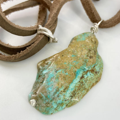 Necklace - Turquoise Slice/Leather/Sterling