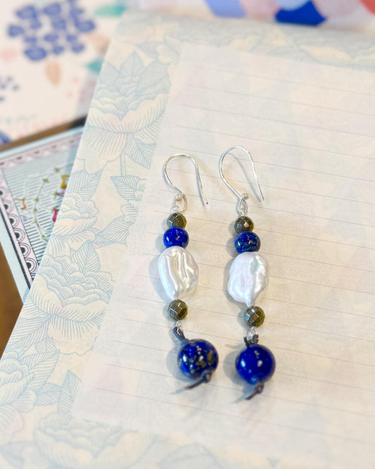 Earrings - Pyrite/Lapis Lazuli/Pearl
