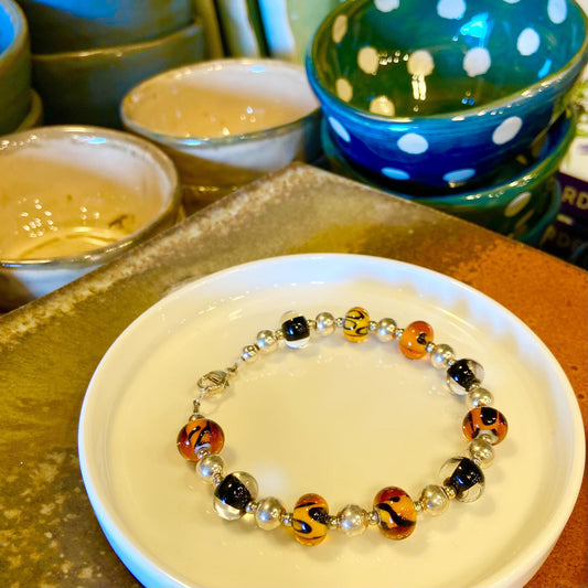 Bracelet - Glass Pearl & Sterling - Animal Print