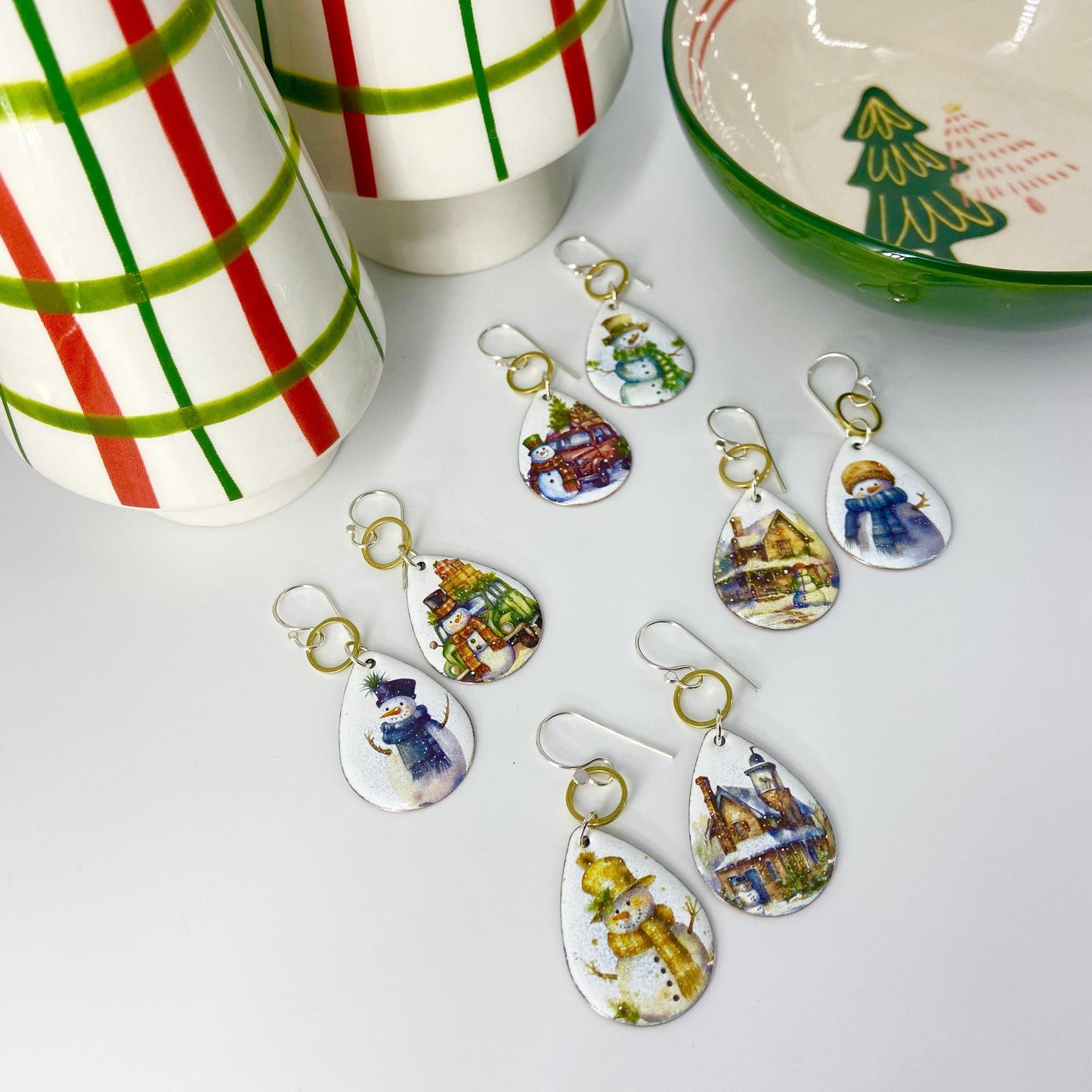 Earrings  - Snowman & Wonderland - Enamel on Copper