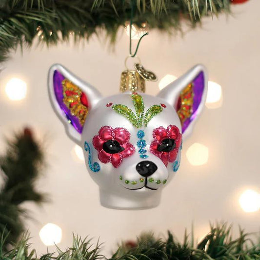 Ornament - Blown Glass - Dia de Los Muertos Dog