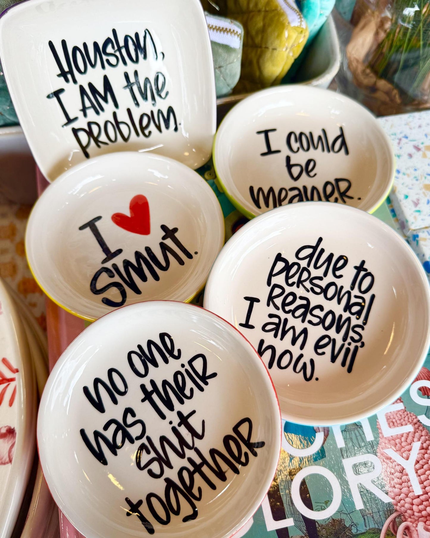 Tray - Playful Quotes on Round Ceramic - Signed
