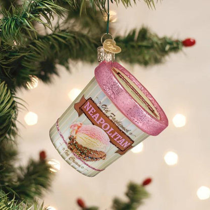 Ornament - Blown Glass - Neapolitan Ice Cream Pint