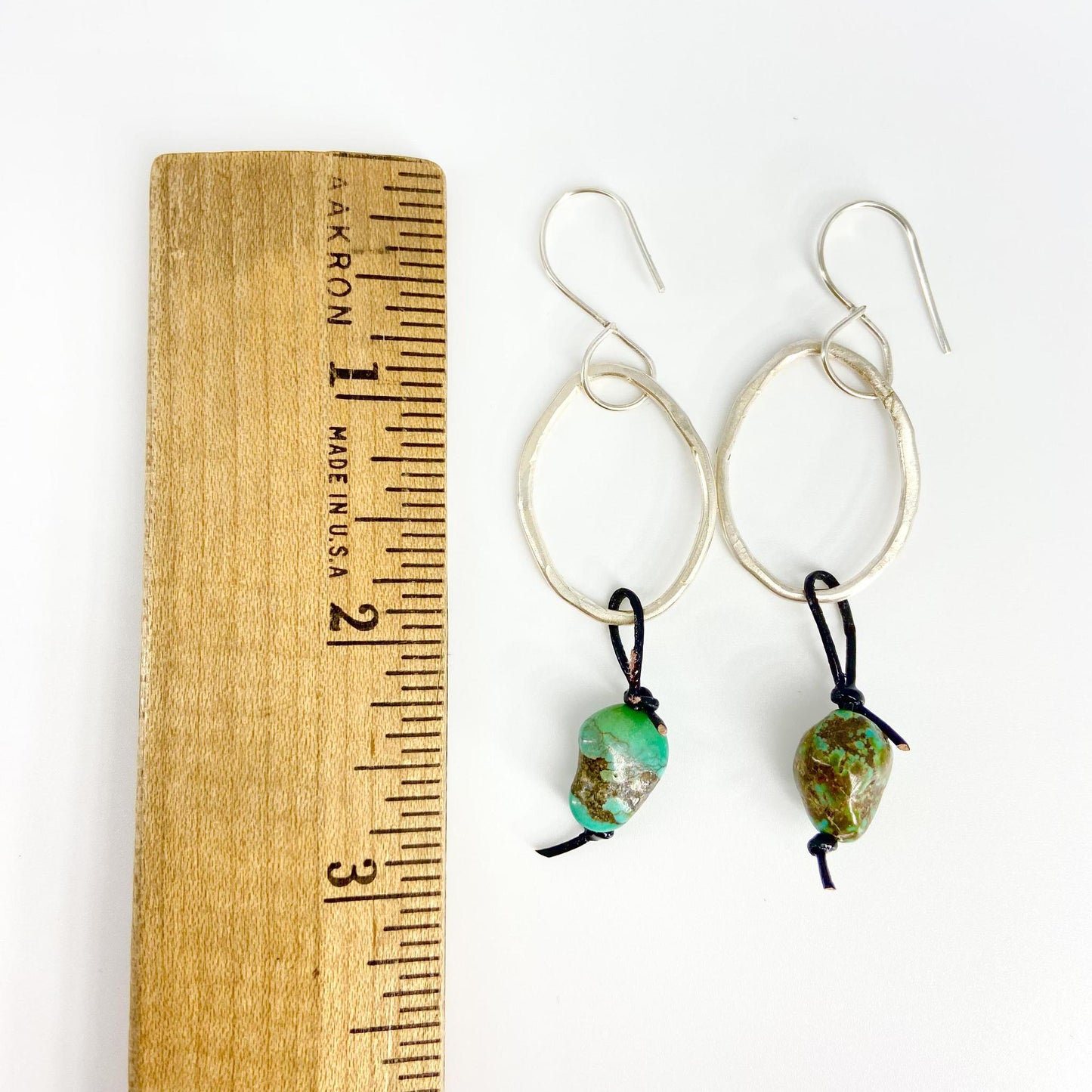 Earrings - Hoops with Turquoise/Leather Drops - Sterling