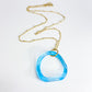 Necklace - Ruffled Glass Circle - 14kt Goldfill - Aqua