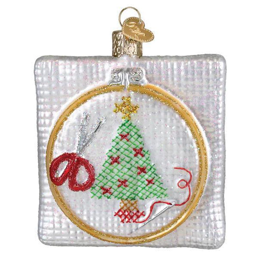 Ornament - Blown Glass - Christmas Cross Stitch
