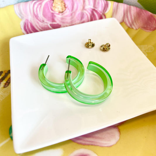 Earrings - Small Hoop - Mint Green - Resin