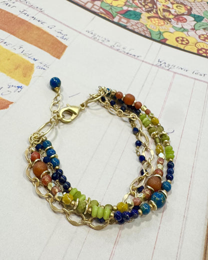Bracelet - Olive Jade/Czech Glass/Lapis Lazuli - Gold on Brass