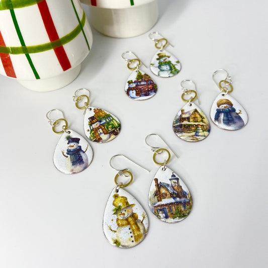Earrings  - Snowman & Wonderland - Enamel on Copper