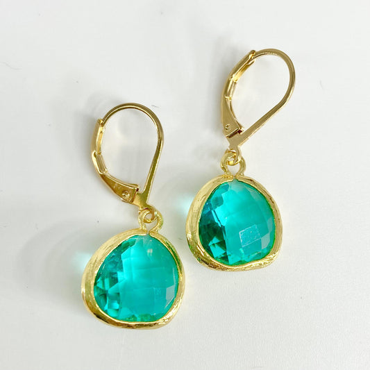 Earrings - Blue Topaz Crystal Drops - 14k Gold on Sterling