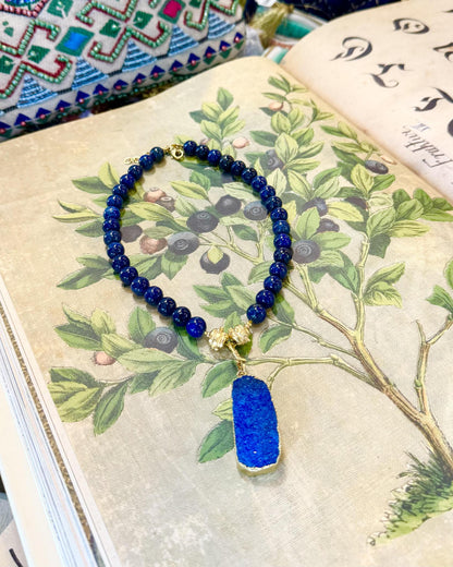Necklace - Sodalite & Blue Quartz Druzy - 14kt Gold Vermeil