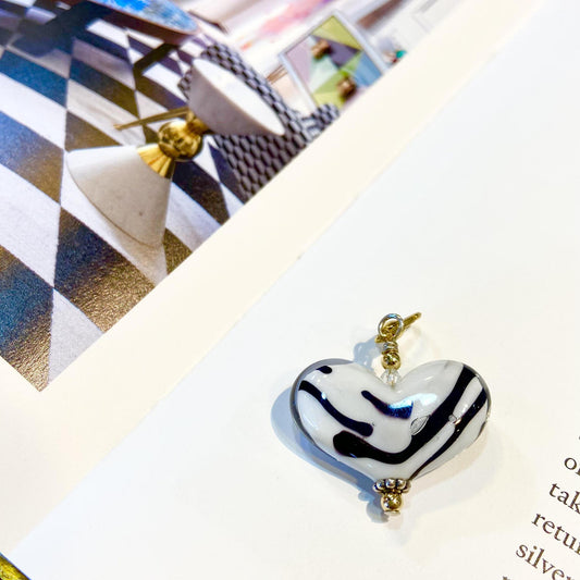 Pendant -  Zebra Print Heart - Glass & Goldfill