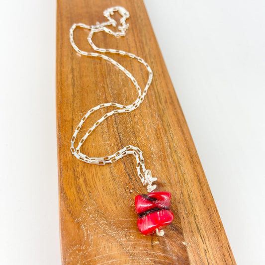 Necklace - Coral on Sterling Chain