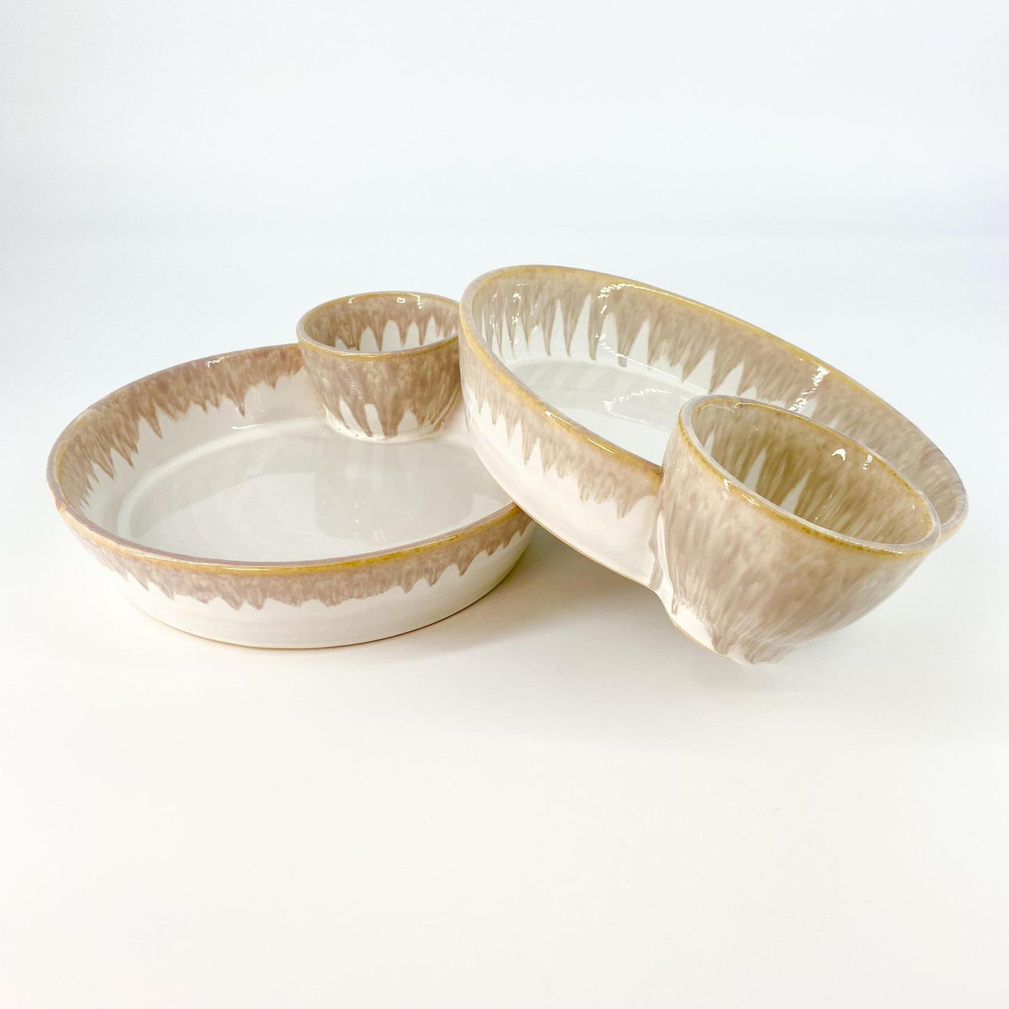 Serving Piece - Chip & Dip - Two Attached Bowls - glazed ceramic