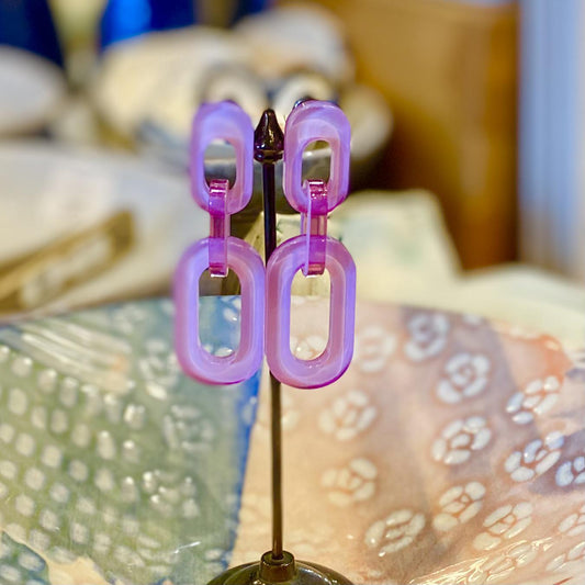 Earrings - Cable Chain Drop Post - Lavender - Resin