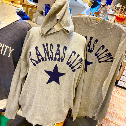 Oversized Hooded Sweater - KANSAS CITY - Unisex - Navy on Grey