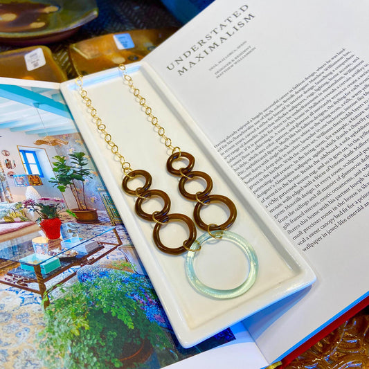 Necklace - Seven Rings - Reclaimed Glass - Antique Clear & Amber