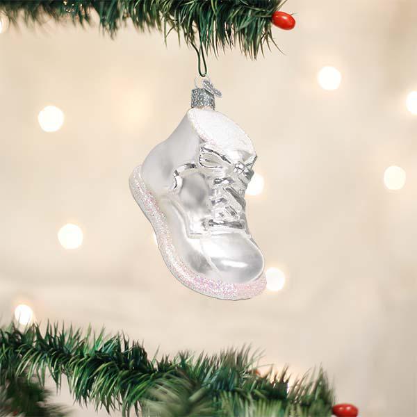 Ornament - Blown Glass - White Baby Shoe