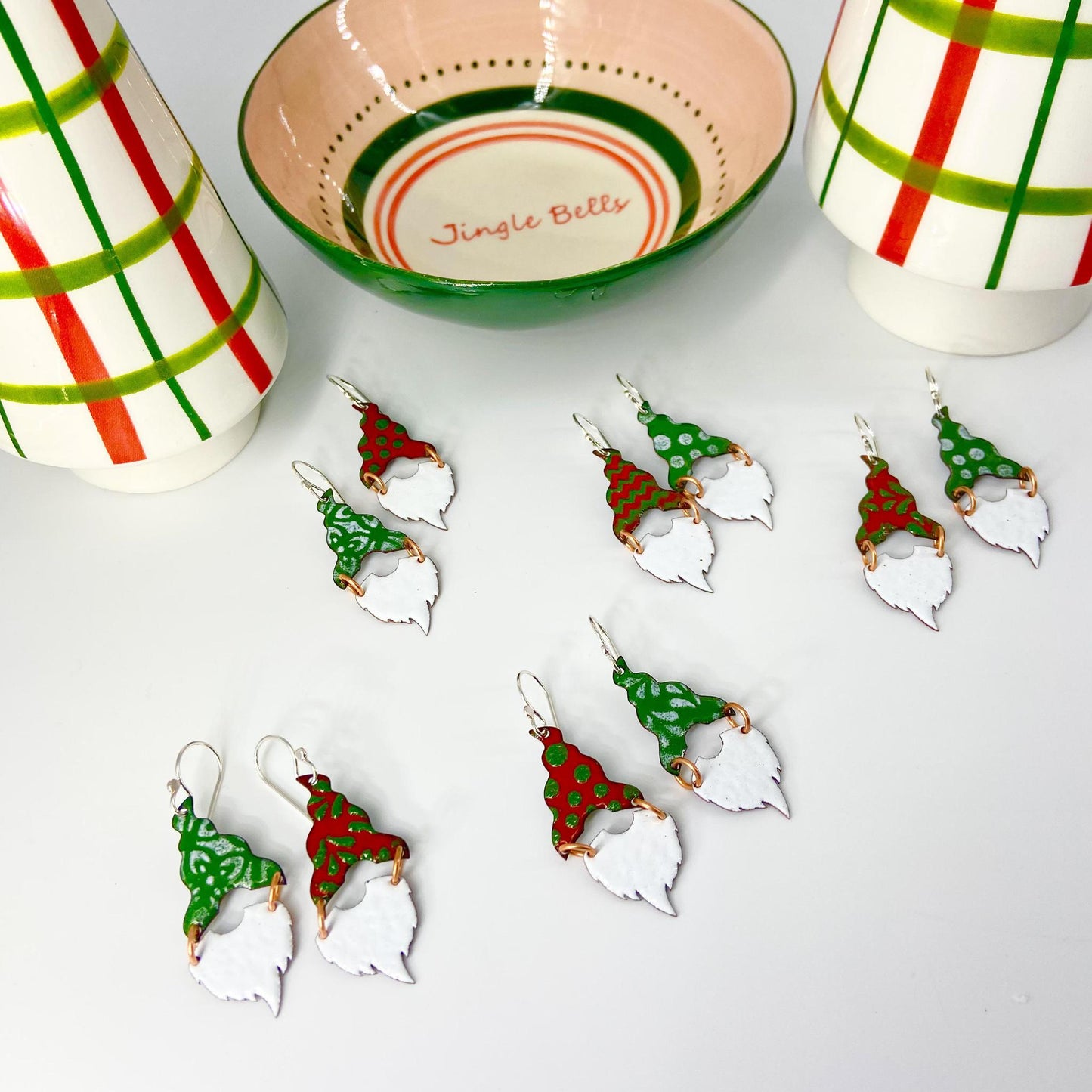 Earrings  - Gnome Hat & Beard - Enamel on Copper