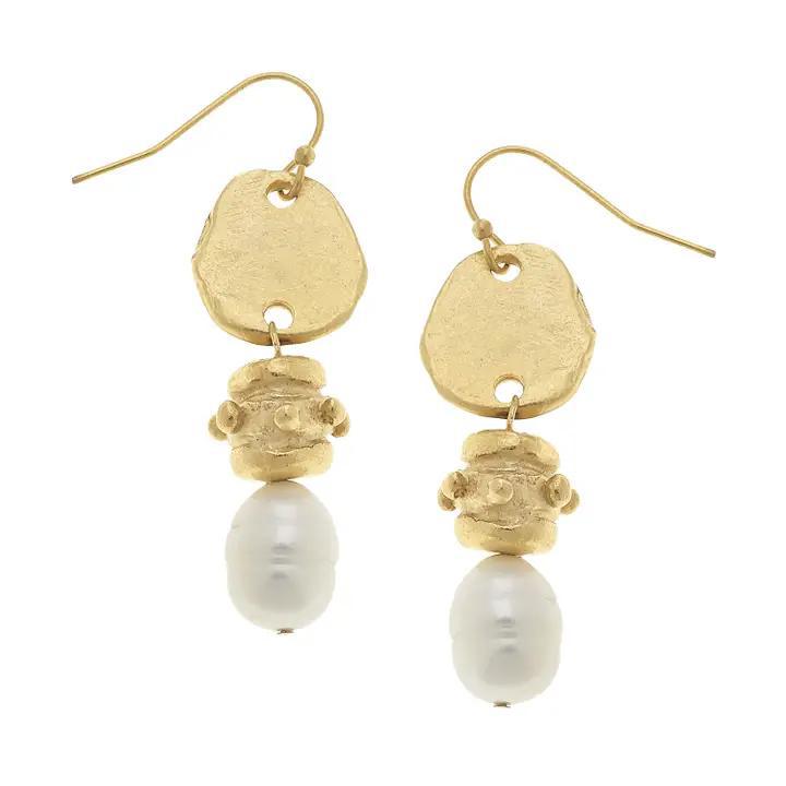 Earrings - Gold Drop With Freshwater Pearl