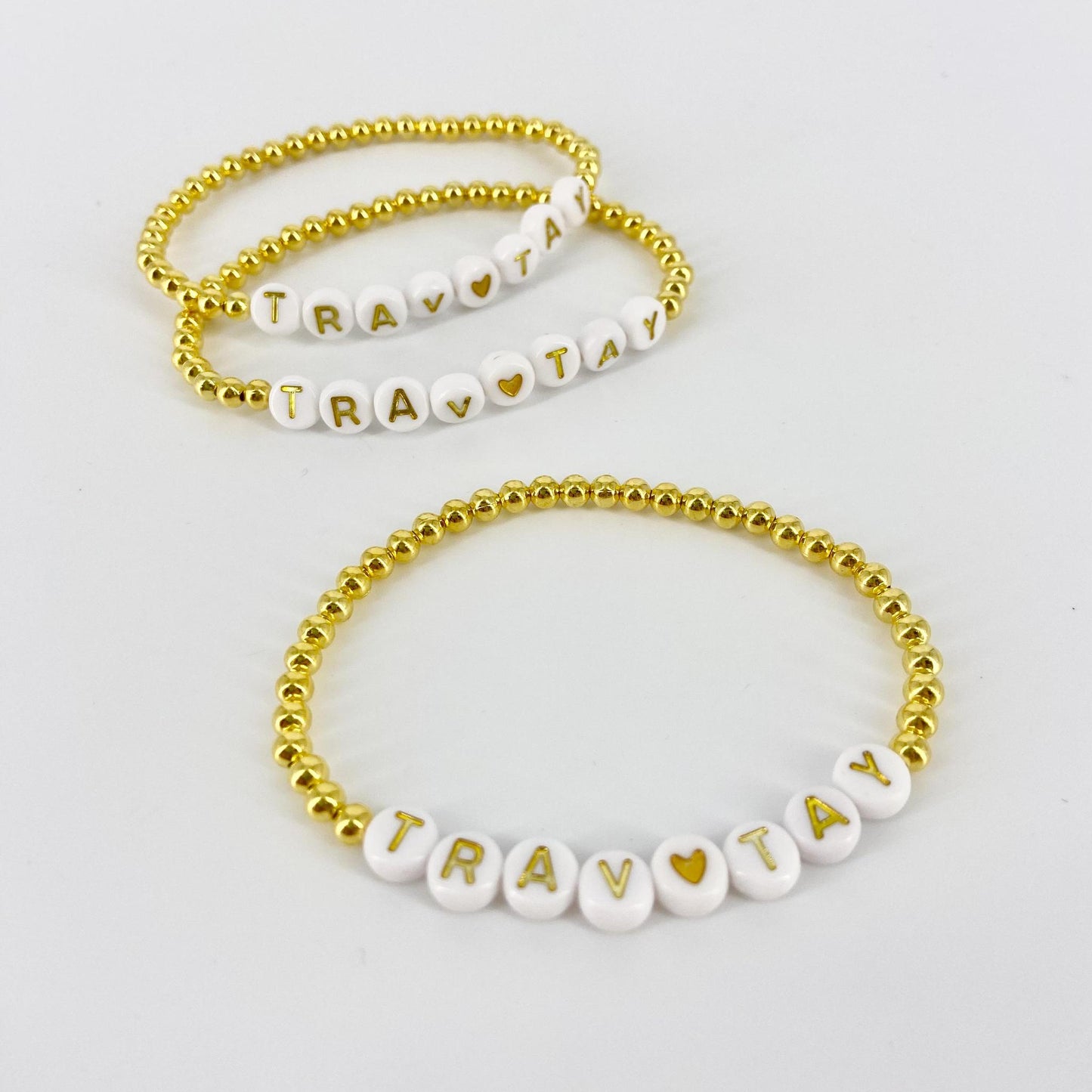Bracelet - Trav (heart) Tay Stretchy - White & Gold