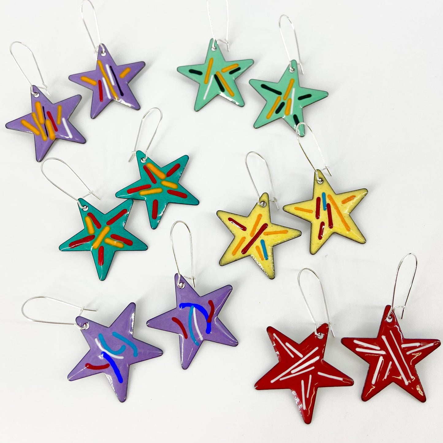 Earrings - Abstract Stars - Enamel on Copper