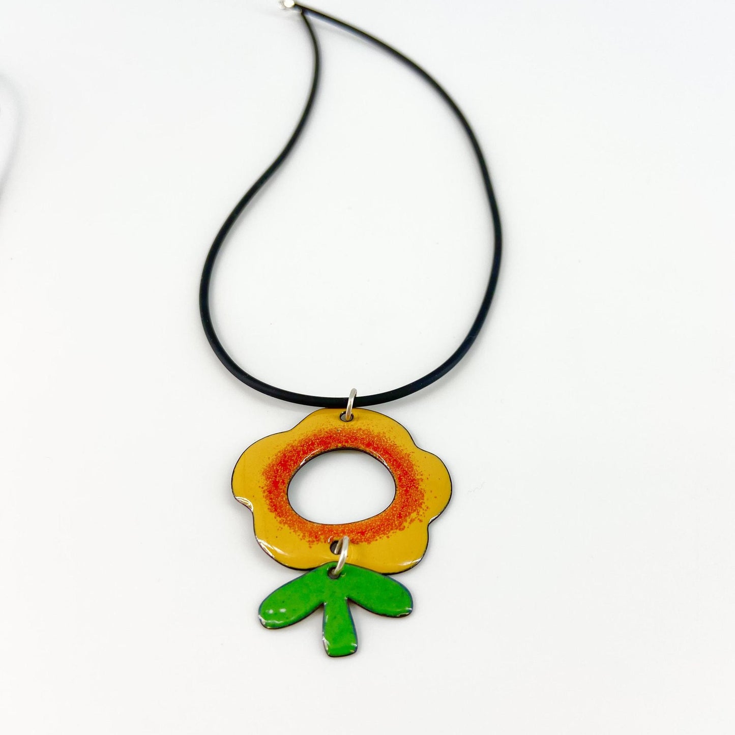 Necklace - Flower & Leaf - Yellow/Orange - Enamel (Video)