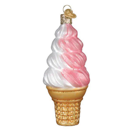 Ornament - Blown Glass - Strawberry Swirl Soft Serve