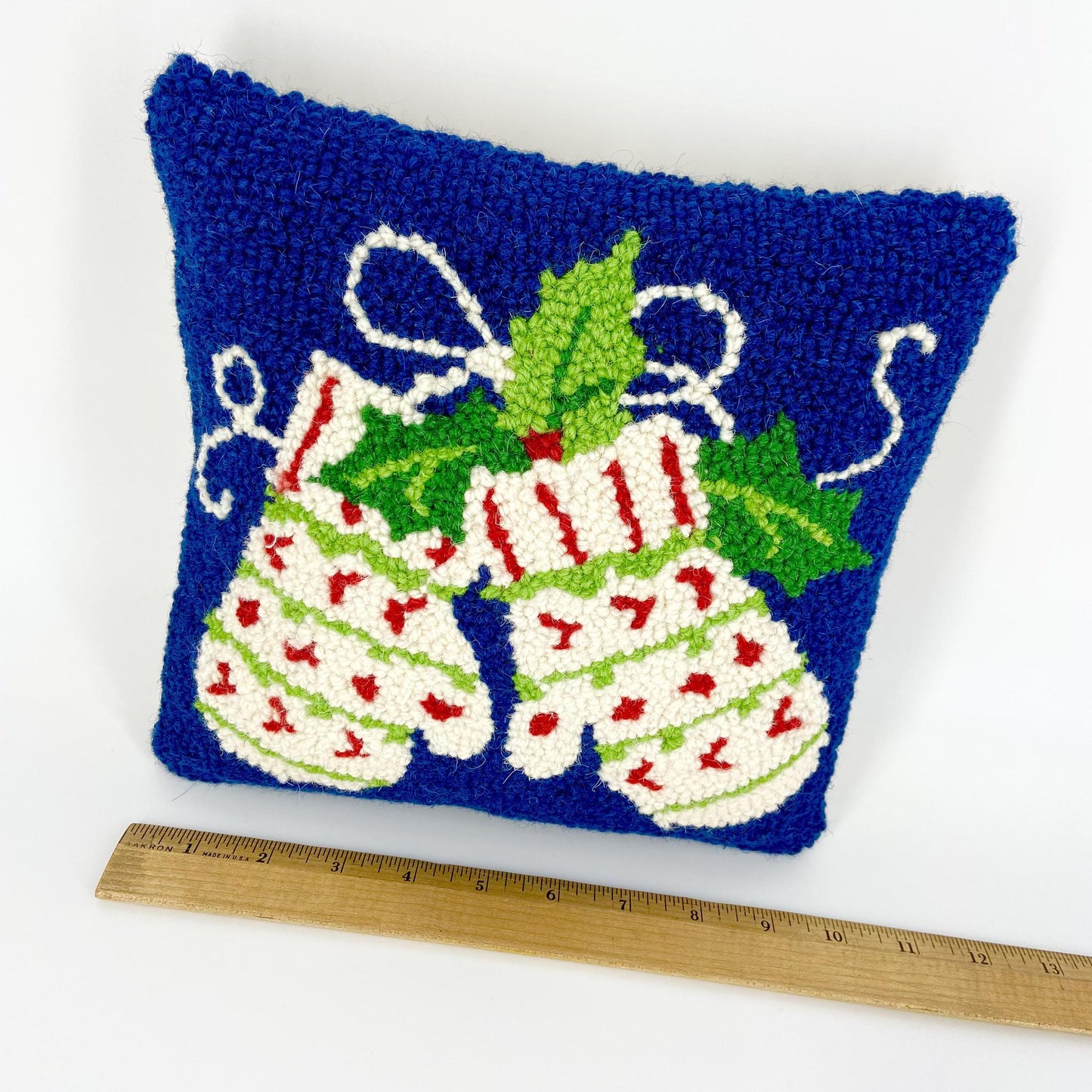 Pillow - Christmas Mittens - Wool Hooked